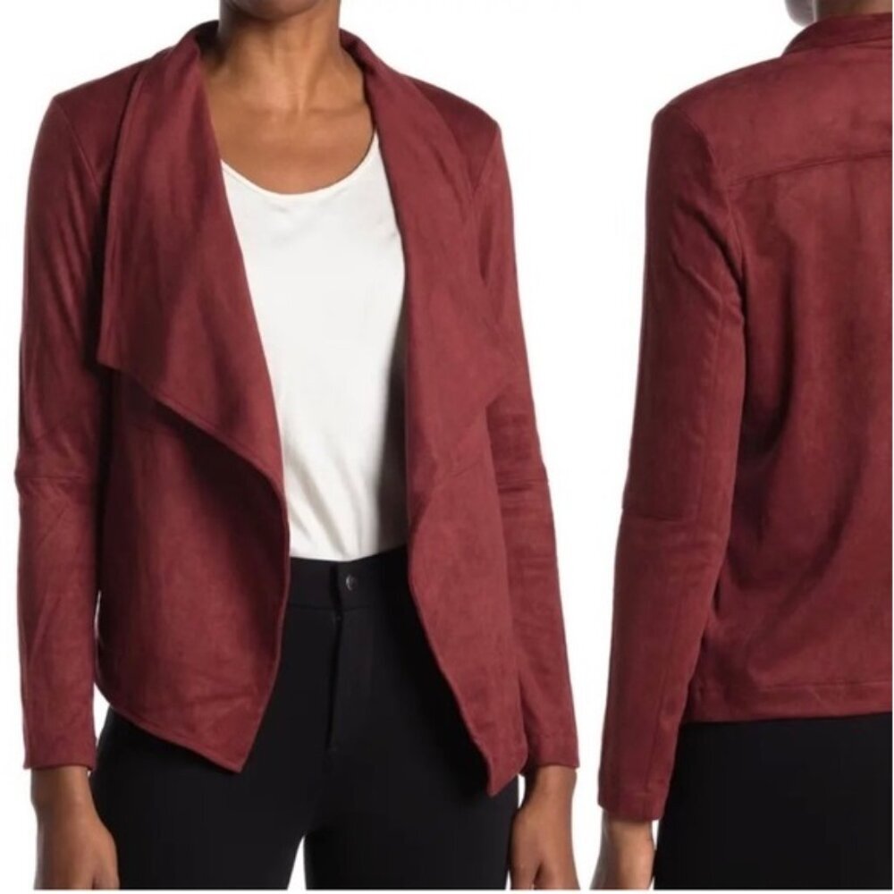 NEW BB Dakota Red CherryWood Faux Suede Open Front Lagenlook Jacket P3415